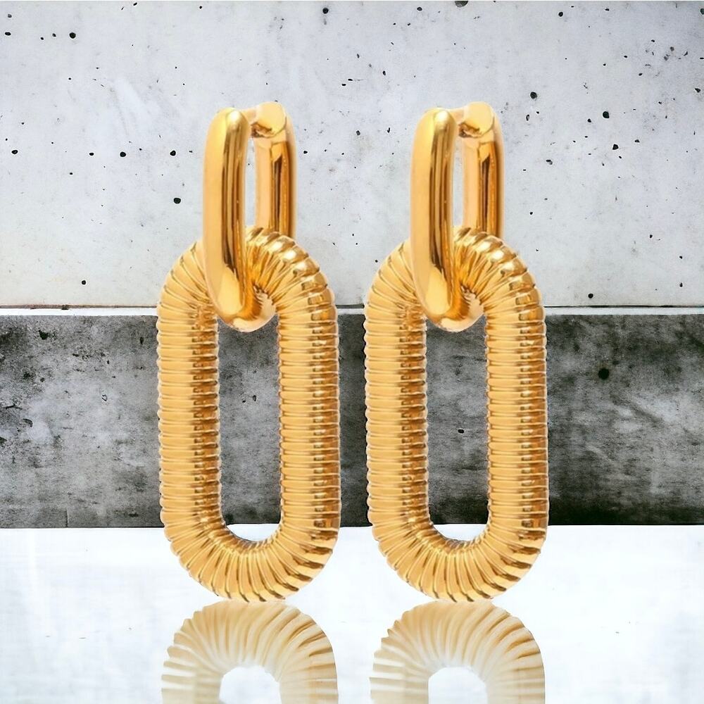 NEW 18K yellow gold plated double hoop drop earrings jewelry B8A